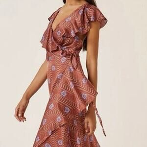 Anthropologie Ruffle-Sleeve Printed-Wrap Maxi Dress Size L